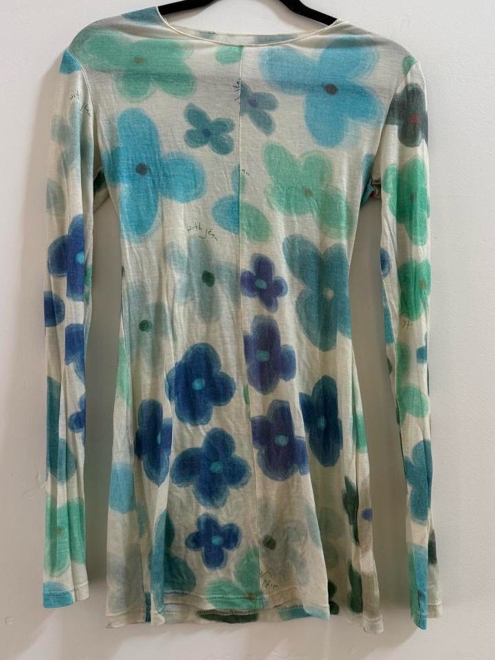 With Jean Long-Sleeve Scoop Neck Top - Blue & Green